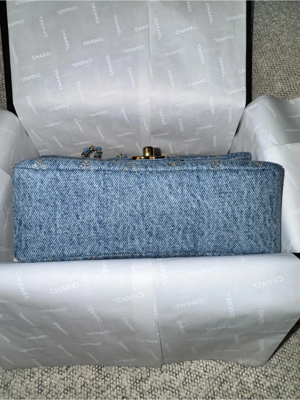 CHANEL 26B BLUE DENIM MINI FLAP BAG